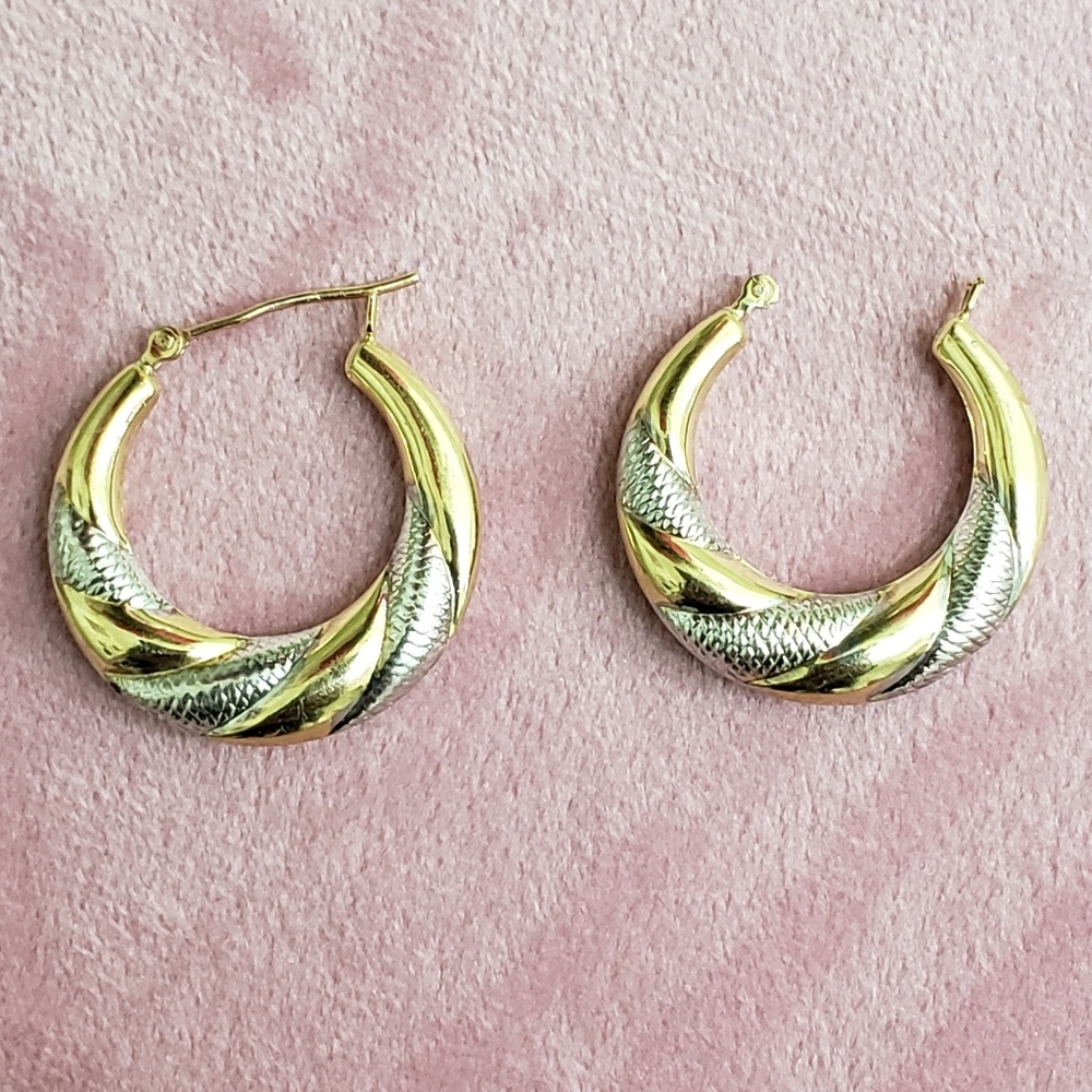 14k Gold White/Yellow Twisted Hoop Earrings